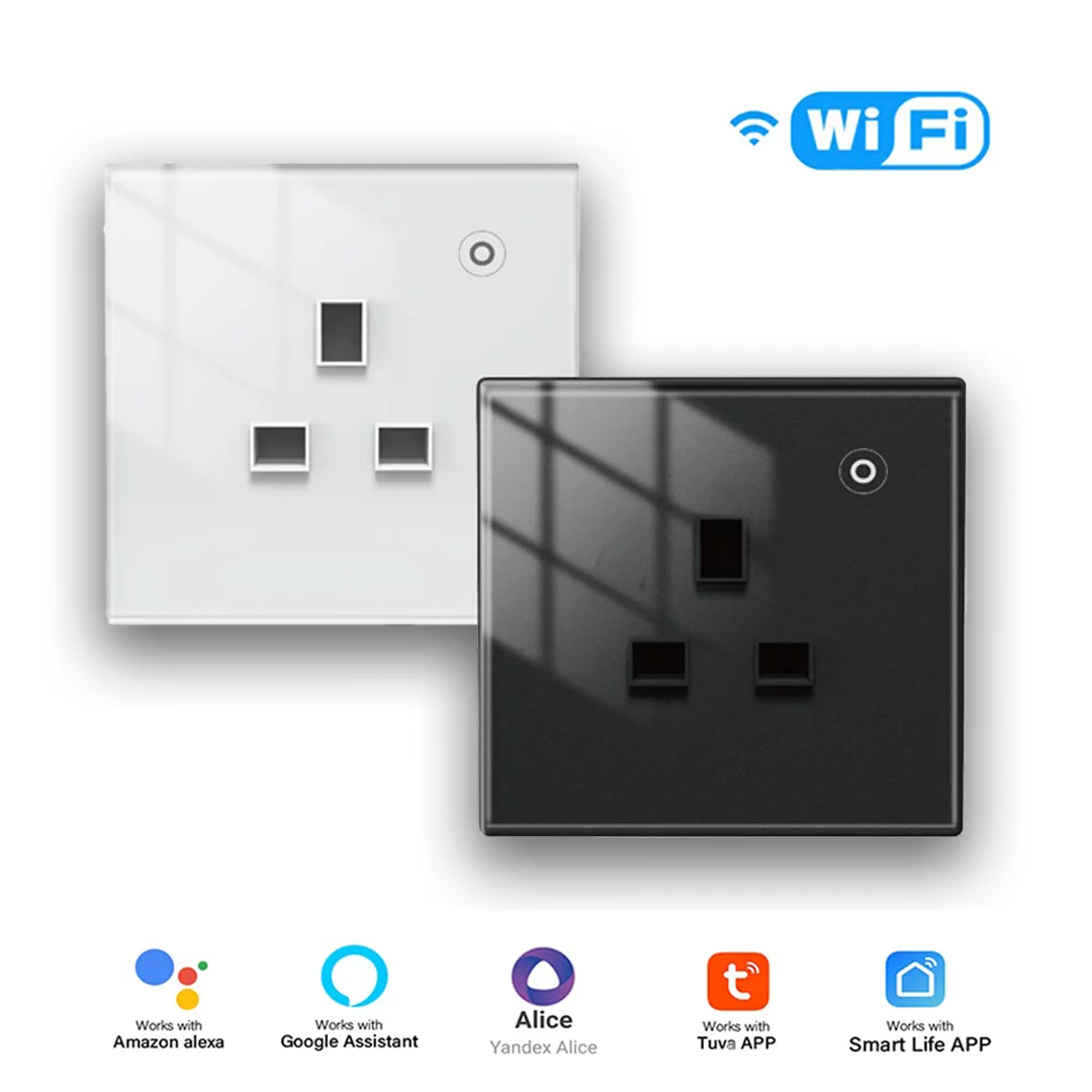 Wall Socket Wifi Wall Socket UK Standard Crystal Glass Panel Smart Socket Outlets Work With Tuya Google Home Alexa Timer APP - Image 1